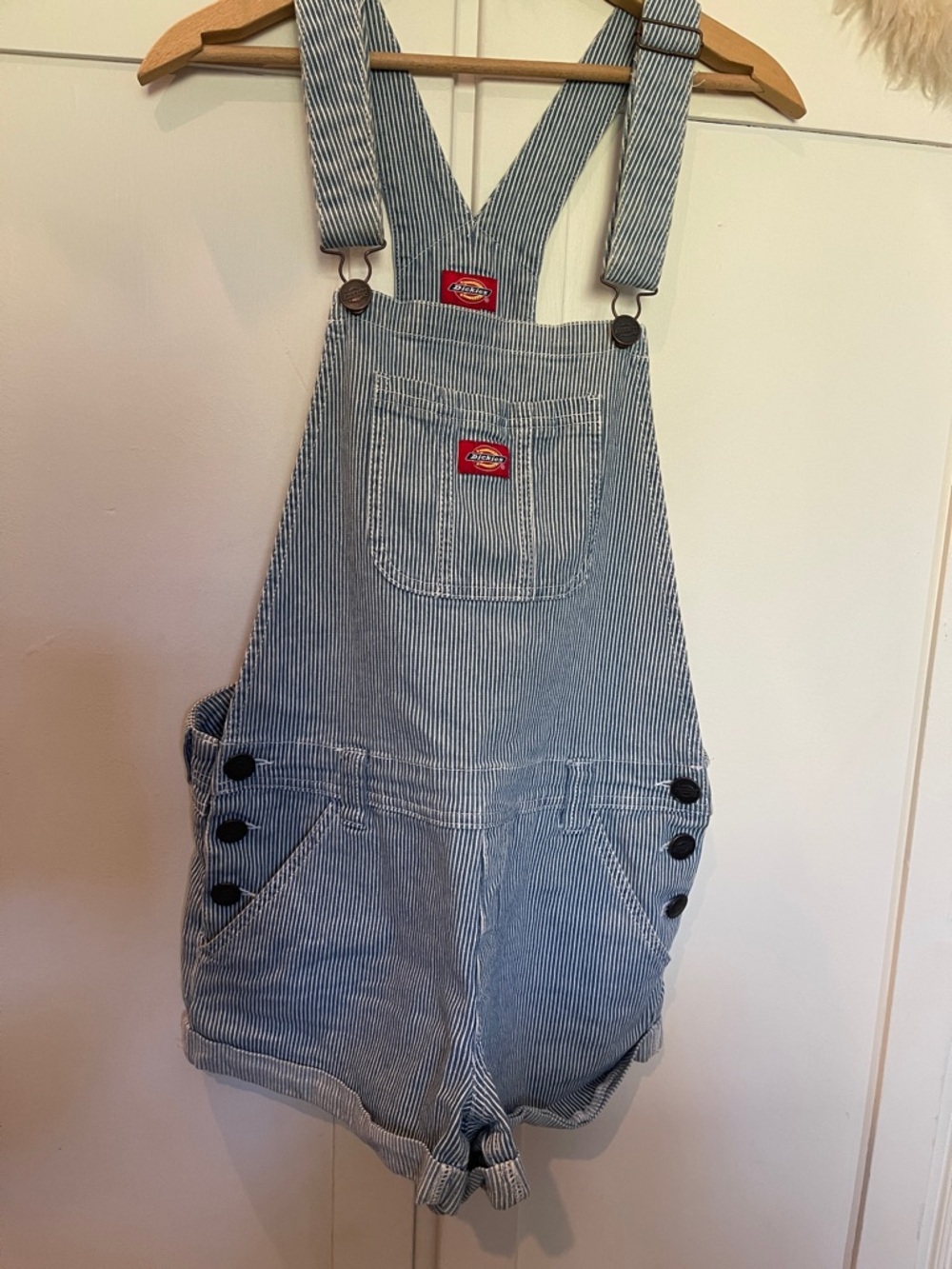 Dickies Blue & White Pinstripe Short Overalls